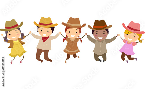 Stickman Kids Cowboys Jump ...