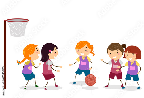 Stickman Kids Girls Net Ball Illustration