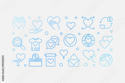 Philanthropy vector blue outline horizontal banner