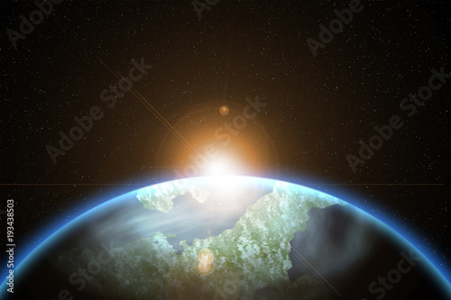 Fototapeta Naklejka Na Ścianę i Meble -  abstract sunrise on the earth planet in galaxy