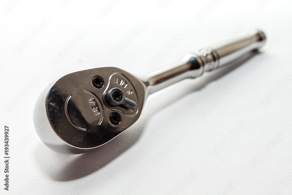 A chorme wrench ratchet or ratchet spanner tool on white background. A chorme wrench ratchet or ratchet spanner tool on white background.