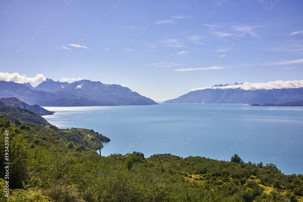 Breathtaking Landscape Panorama of General Carrera Lake and Surroundings