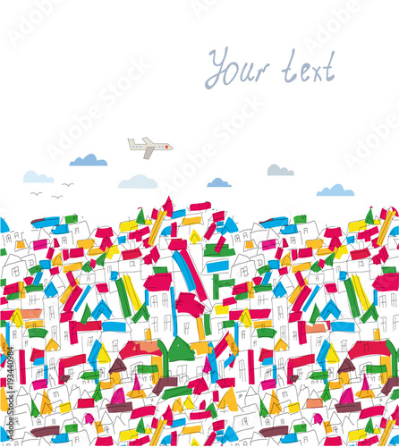 Abstract city background for the banner or card, sketchy style, vector graphic illustration photo