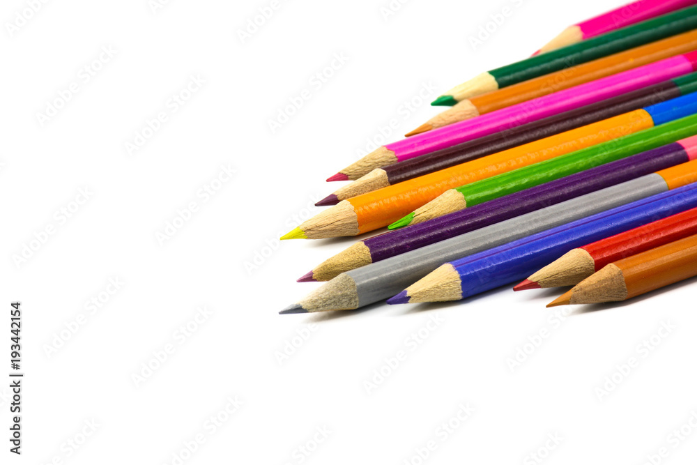 Color pencils isolated on white background - Close up. Color pencils isolated on white background - Close up.