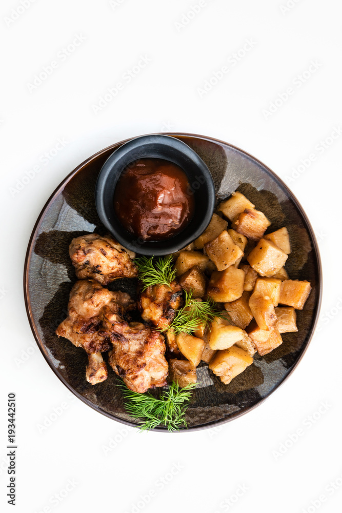 roasted sleeves chicken with potatoes and barbecue sauce roasted sleeves chicken with potatoes and barbecue sauce