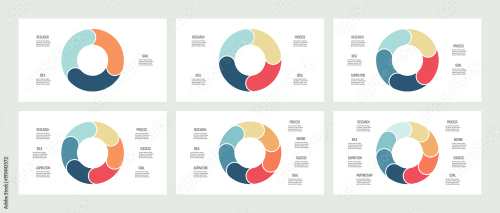 Business infographics. Pie charts with 3, 4, 5, 6, 7, 8 steps, sections. Vector templates. Business infographics. Pie charts with 3, 4, 5, 6, 7, 8 steps, sections. Vector templates.
