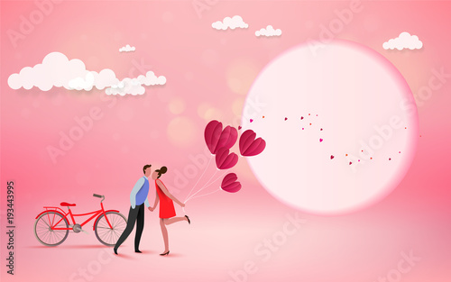 Happy couple lover kissing with heart and moon background  wedding card or engagement  engage  valentines day  happiness  vector design. Love concept