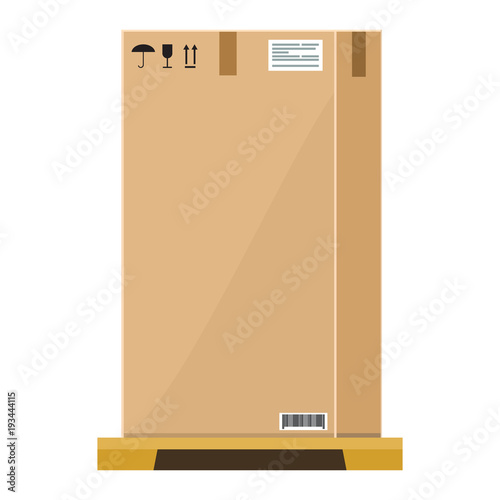 Vector Empty high Cardboard box on wooden pallet with flat and solid color style design.