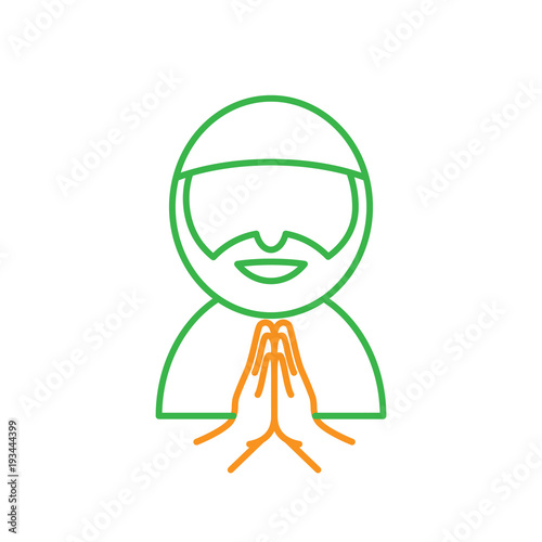 Muslim man with forgive hand symbol. Simple monoline icon style for muslim ramadan and eid al fitr celebration.