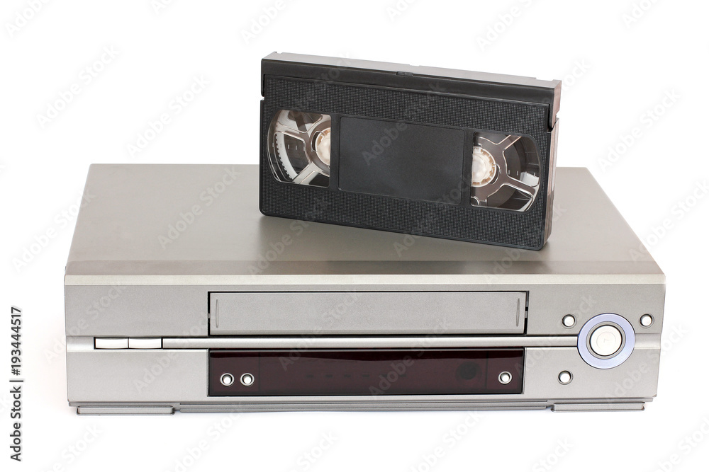 Video recorder. Videocassette on a white background. Cassette