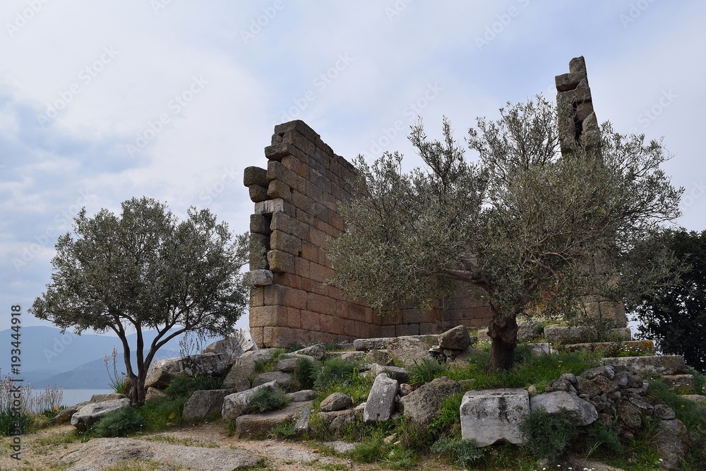 Ancient ruins of the ancient city of Hercules. Latmos. Lake BAFA.Turkey
