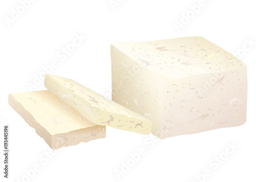 Tofu (soy bean curd, soy cheese). Hand drawn vector illustration isolated on white background.