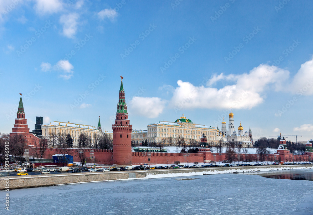 Moscow, Russia - February 22, 2018: Kremlin and Moscow river. Moscow, Russia - February 22, 2018: Kremlin and Moscow river.