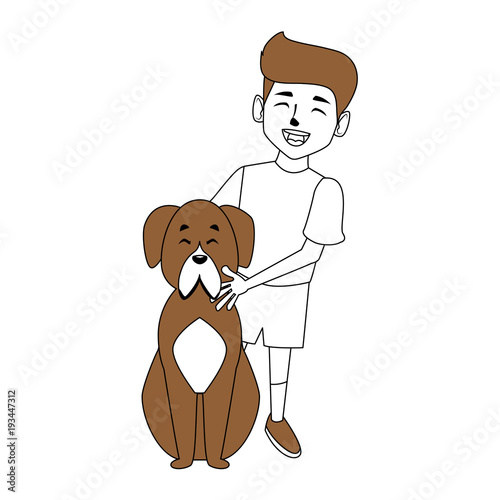 Dog and boy cartoon icon vector illustration graphic design