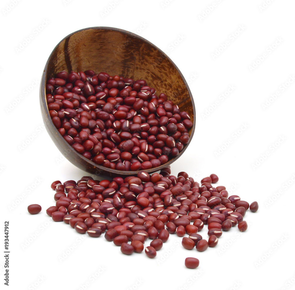 adzuki beans , red beans in wood bowl on white adzuki beans , red beans in wood bowl on white
