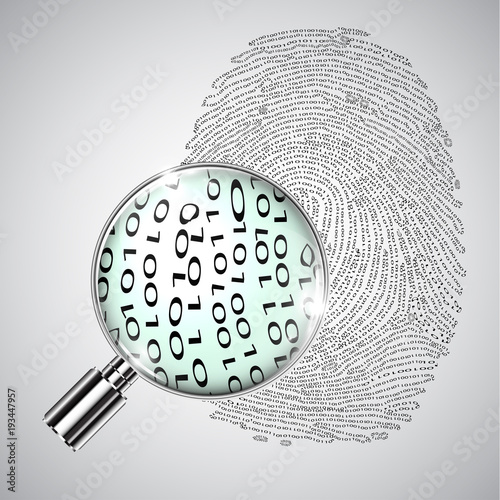 Fingerprint and a magnifier, vector.