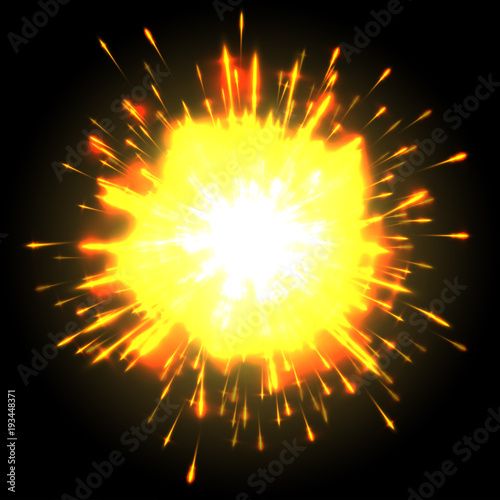 Powerful explosion on black background, vector.