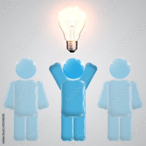 A man with an idea - lightbulb on the head, vector.