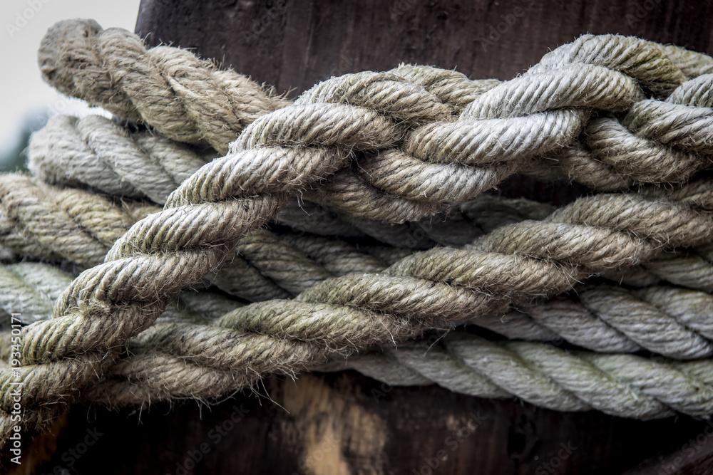 Ropes from an old sailing boat, close-up.