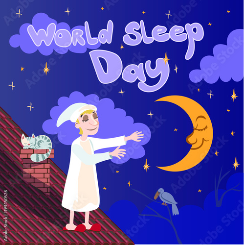 Postcard, banner or poster for the world day of sleep