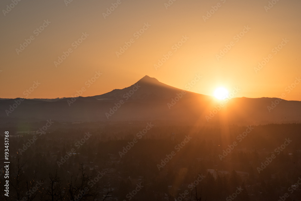 Sunrise on a clear morning over Mt Hood, Portland Oregon