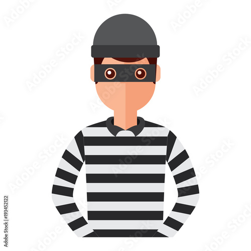male thief avatar mask cap and striped clothes vector illustration