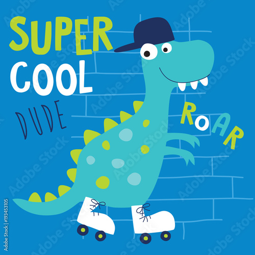 cool roller skater dinosaur dino animal character vector illustration