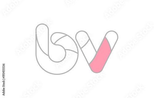 grey pink alphabet letter bv b v company logo design