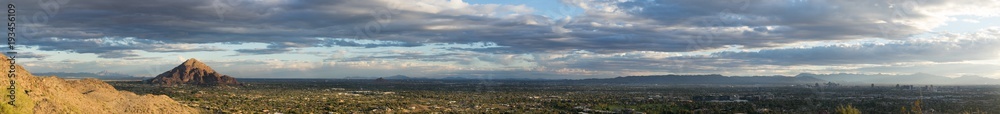 Phoenix, Arizona,USA. Hi Res Super wide Panoramic landscape Aerial viewpoint. Facing South from Phoenix Mountain Reserve.