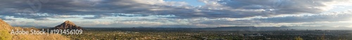 Phoenix, Arizona,USA. Hi Res Super wide Panoramic landscape Aerial viewpoint. Facing South from Phoenix Mountain Reserve.