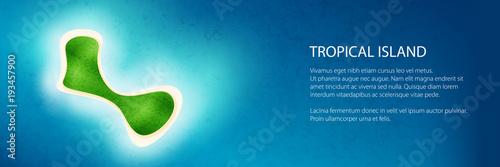 Banner with View from a Height on a Tropical Island at the Ocean , Travel and Tourism Concept , Vector Illustration