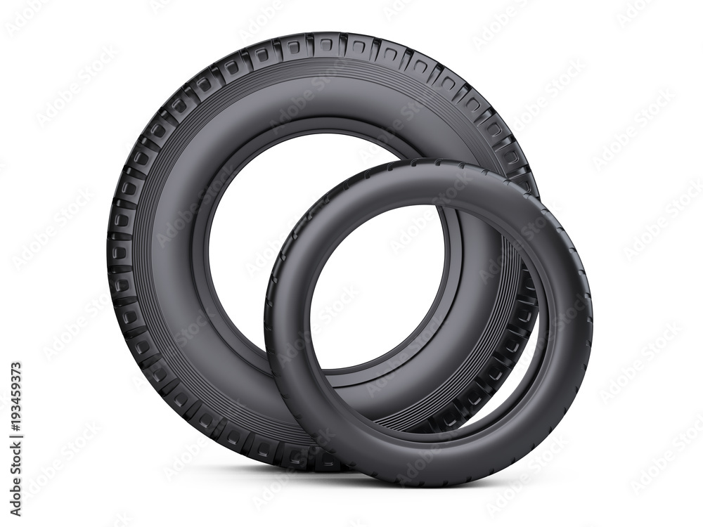 Set of two tires. New car wheels for cars and trucks - front view. Set of two tires. New car wheels for cars and trucks - front view.