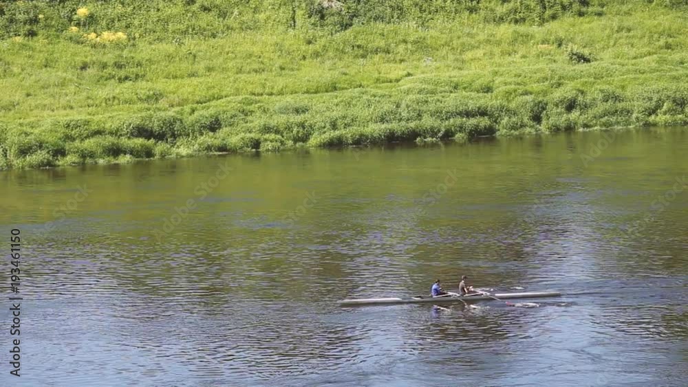 People rowing oars On Kayak In The River, Training People rowing oars On Kayak In The River, Training
