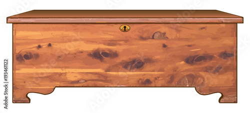 An antique cedar chest with a locking lid