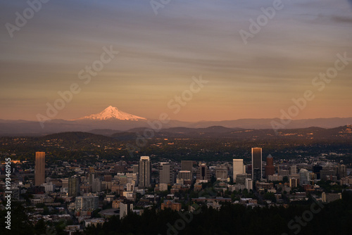 Golden hour sunset over Portland Oregon