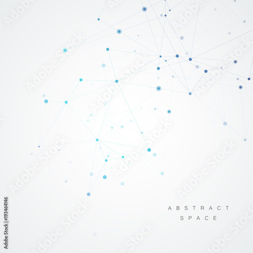 Connected abstract polygonal lines and dots. Vector technology illustration