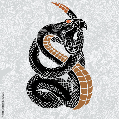 Viper snake in Ink technique, good for poster, sticker, tee shirt design.	