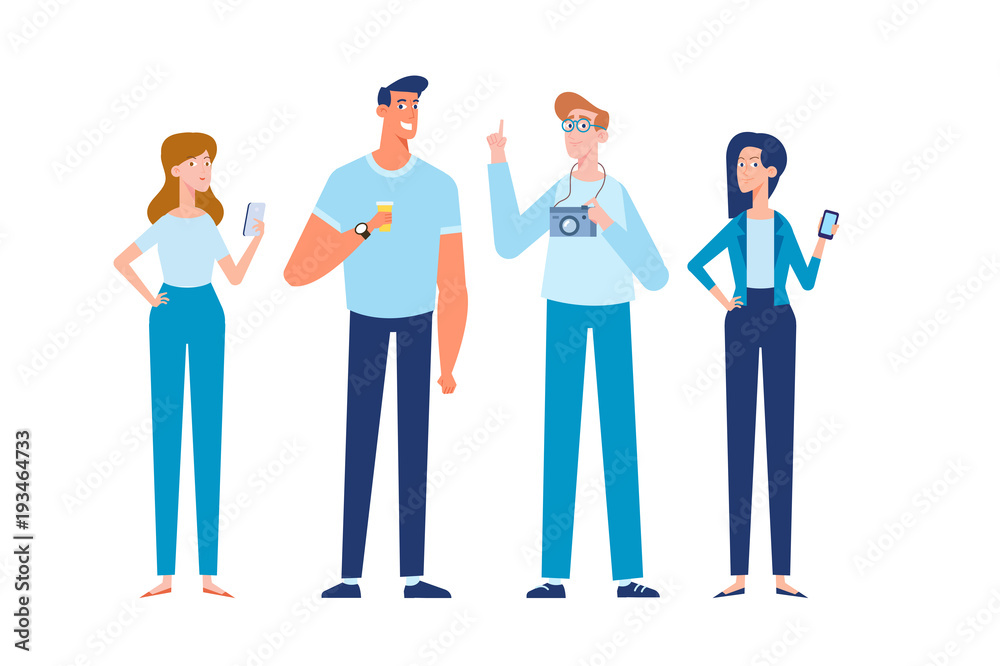 Group of Young people. Friendship. Cartoon style, flat vector illustration.