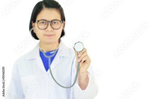 Doctor with stethoscope on white background
