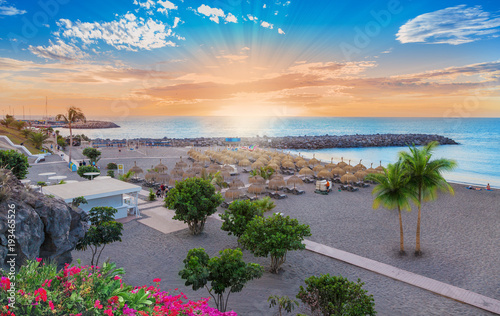 Obraz na płótnie Beautiful landscape of Torviscas beach in summer holiday in Canary island of Tenerife w salonie