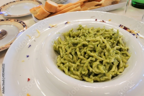 pasta with basil paste in Genoa