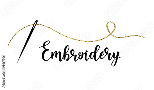 Embroidery with needle. Vector hand made symbol in trendy line style.