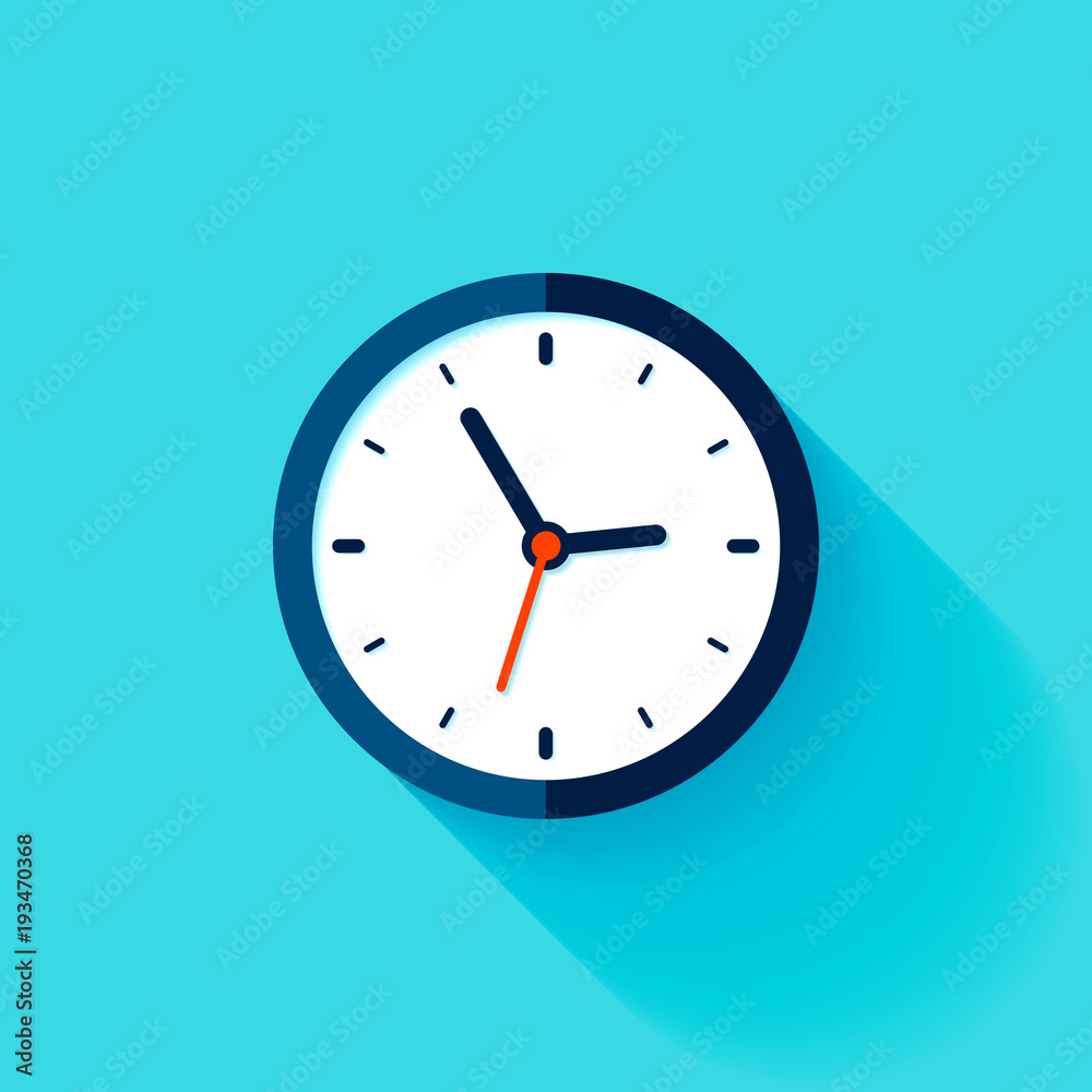 Clock icon in flat style, timer on blue background. Business watch. Vector design element for you project Clock icon in flat style, timer on blue background. Business watch. Vector design element for you project