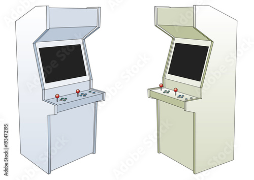 Two Classic arcade game machines isolated over white