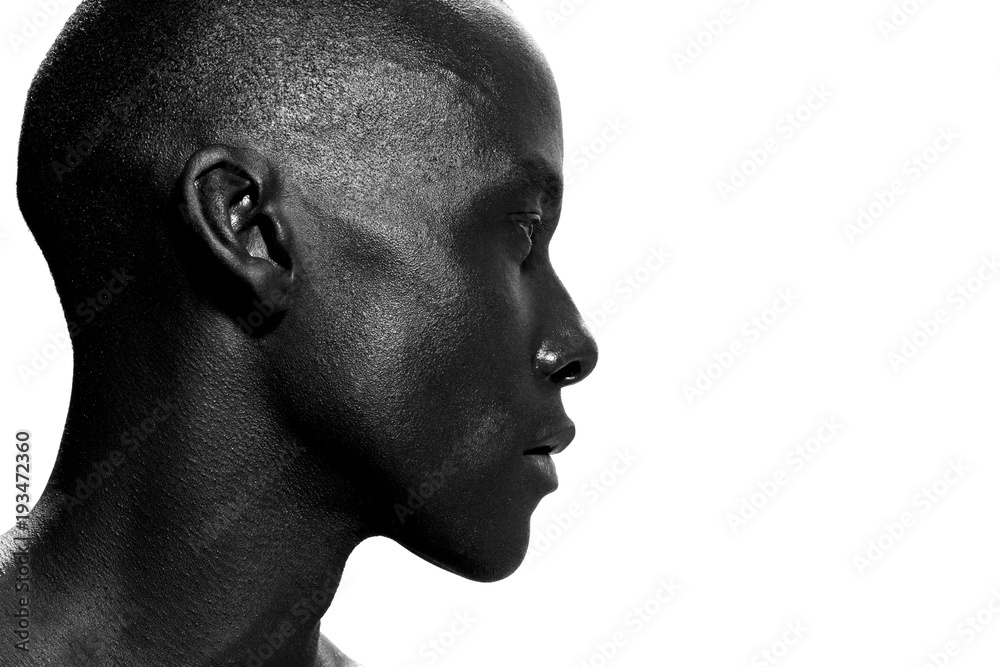 side portrait of african american man staring - obrazy, fototapety, plakaty 