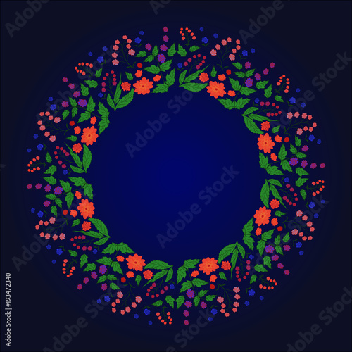 Fototapeta Naklejka Na Ścianę i Meble -  a wonderful floral wreath at the cloth in a circular pattern on dark bright background
