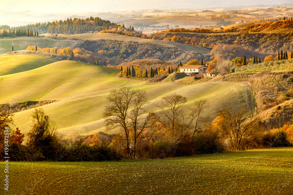 Tuscany, farmhouse and landscape on the hills of Val d'Orcia - Italy