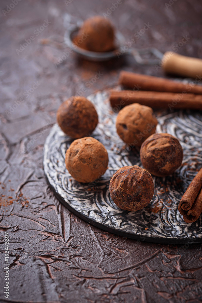 Candy truffles with cocoa powder Candy truffles with cocoa powder