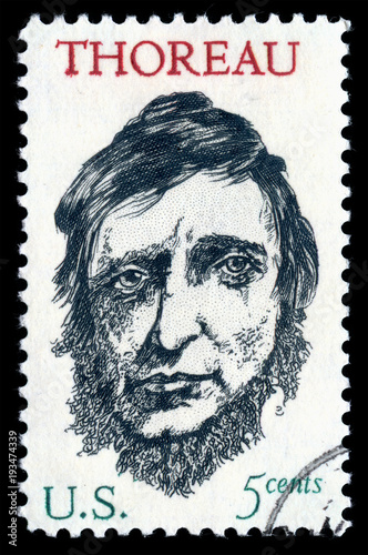 Vintage 1967 United States of America cancelled postage stamp showing a portrait image of  Henry David Thoreau © Tony Baggett