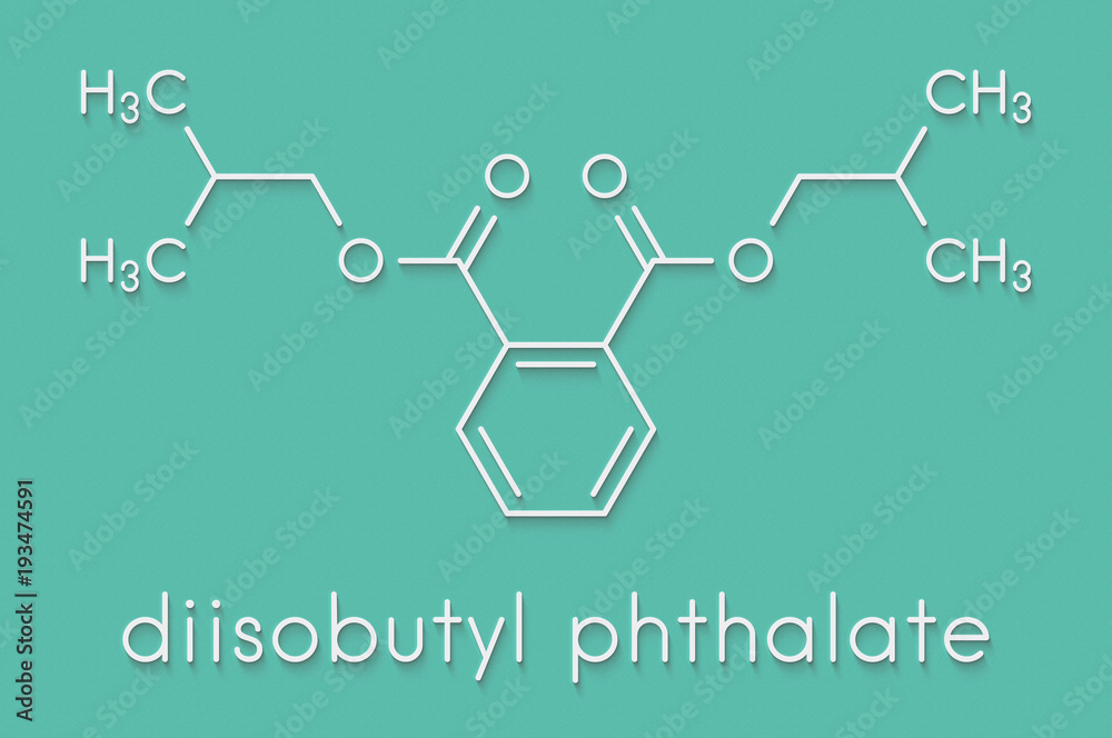 Diisobutyl phthalate (DIBP) plasticizer molecule. Skeletal formula. Diisobutyl phthalate (DIBP) plasticizer molecule. Skeletal formula.